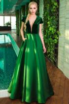 Jovani - 23990 Velvet V-neck Satin A-line Dress