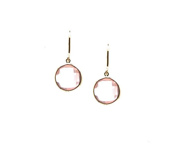 Tresor Collection - Rose Quartz Round Faceted Simple Dangle Earrings In 18k Yellow Gold