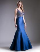 Cinderella Divine - Deep V-neck Embellished Mermaid Gown