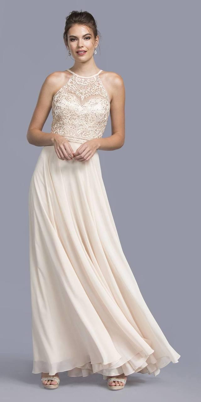 Aspeed - L2011 Bedazzled Illusion Halter A-line Evening Dress