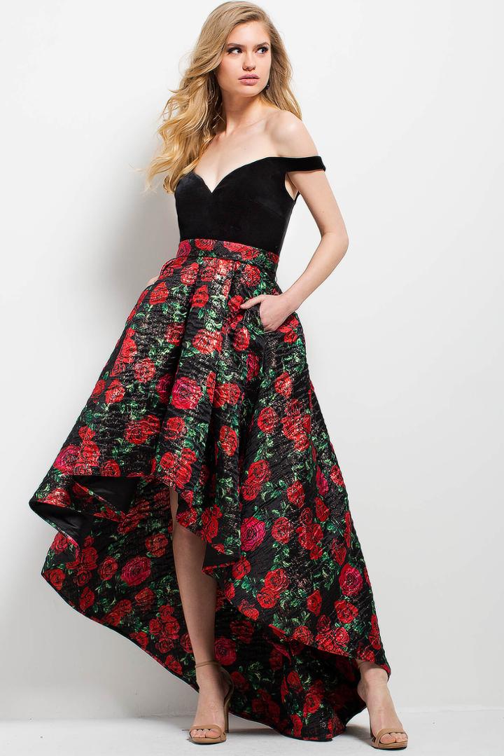 Jovani - 55057 Off-shoulder High Low Evening Gown