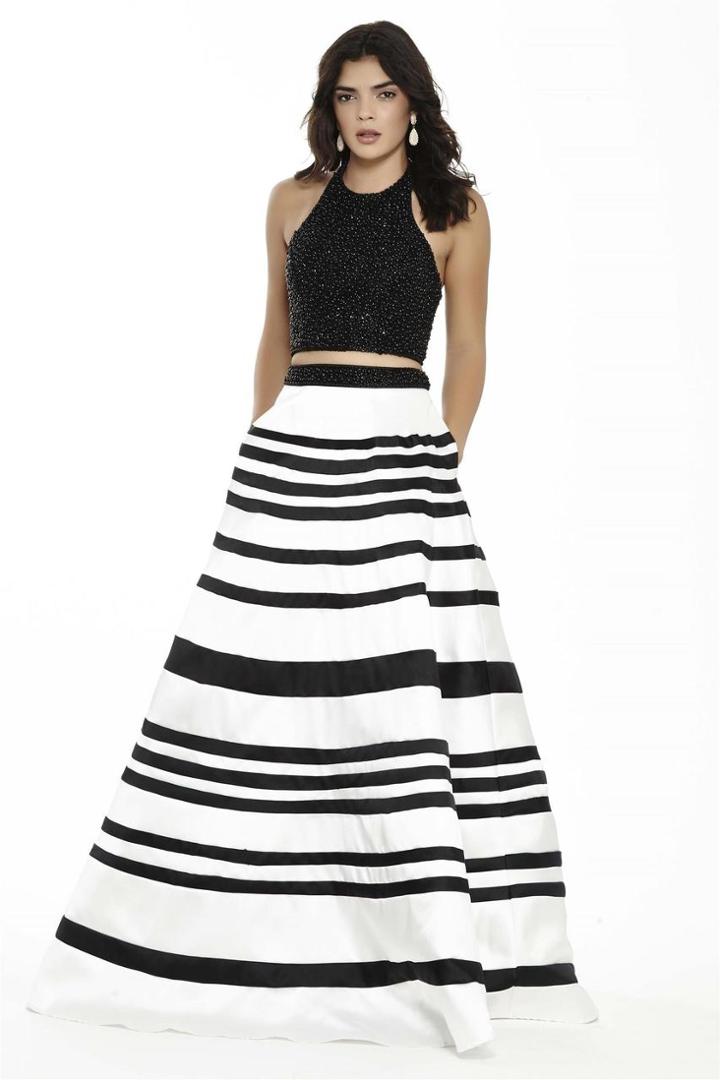 Jolene Collection - 17071 Two Piece Beaded Stripe Dress