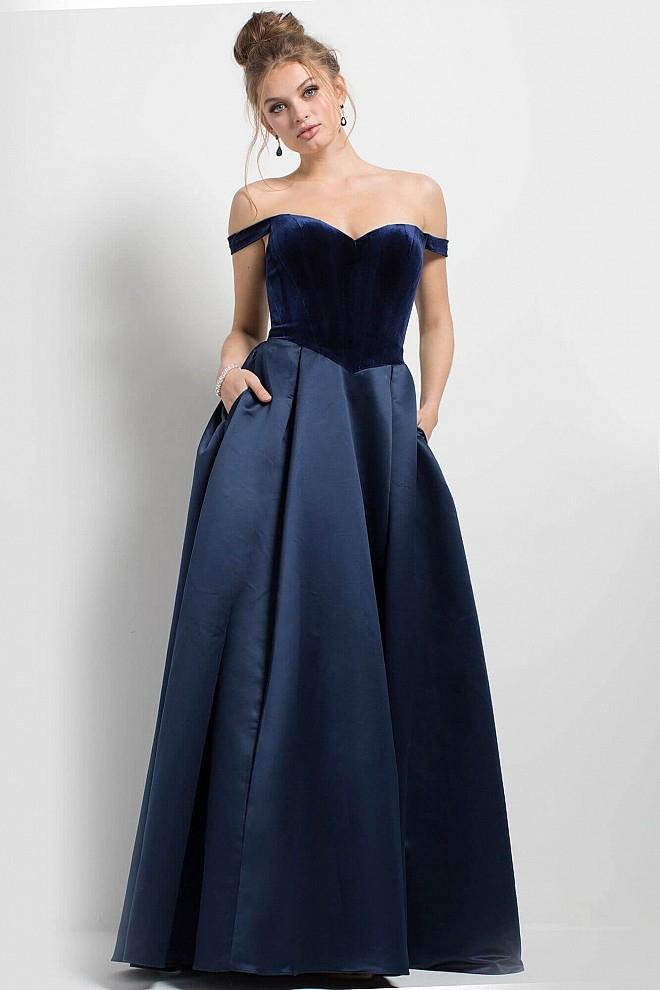 Jovani - 52069 Velvet Off The Shoulder Evening Dress