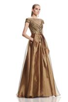 Theia - 882548 Bateau Lace Illusion Long Dress