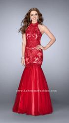 Gigi - Sultry High Halter Embroidered Mermaid Long Evening Gown 24394