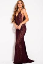 Jovani - 58348 Plunging Jeweled Lace Sheath Gown