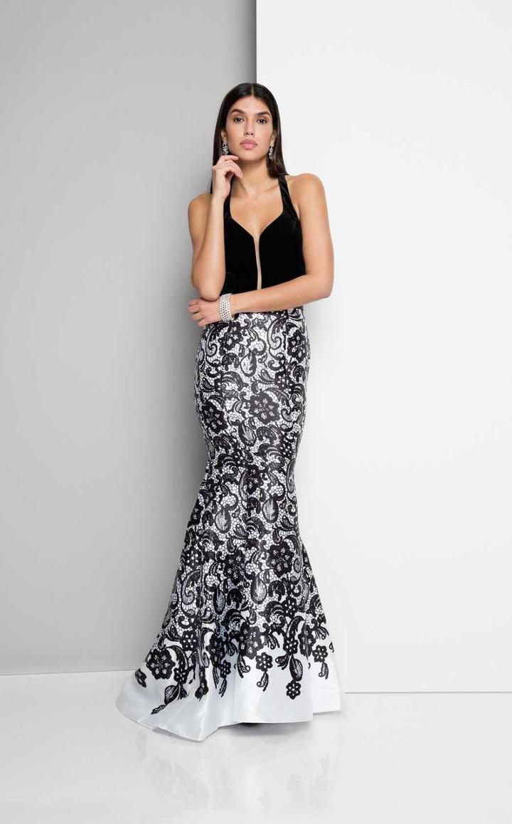 Terani Couture - Contrast Lace Print Satin Mermaid Dress 1715p3825