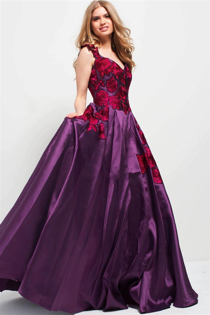Jovani - 50184 Embroidered Floral V Neck Evening Gown