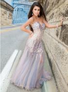 Blush - Cb905 Strapless Embellished Tulle Long Gown
