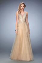 La Femme - 22613 Bedazzled V-neck A-line Dress