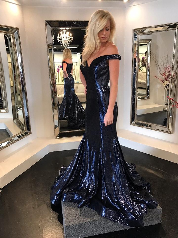 Jovani - 45904 Off The Shoulder Sequined Evening Gown