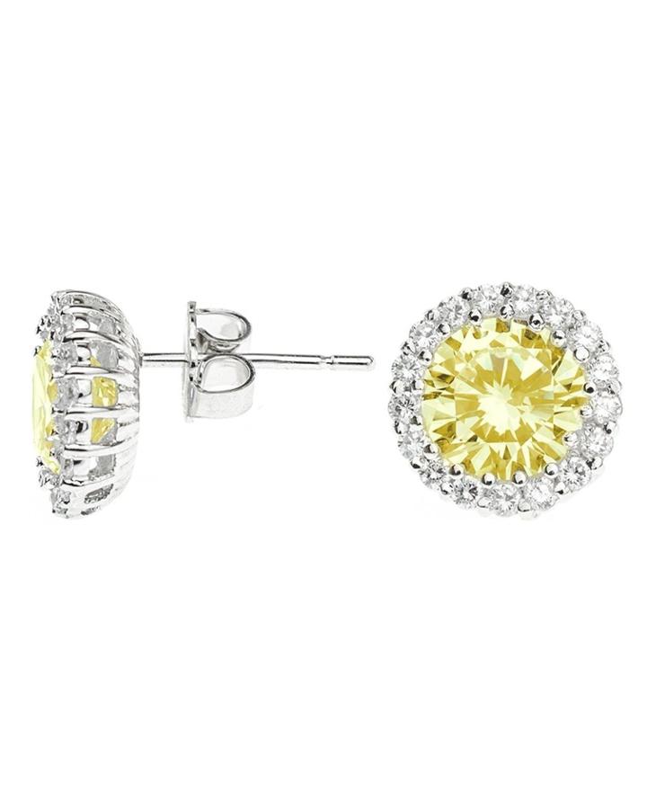 Cz By Kenneth Jay Lane - Classic Canary Pavã© Round Pierced Stud Earring 419153084446