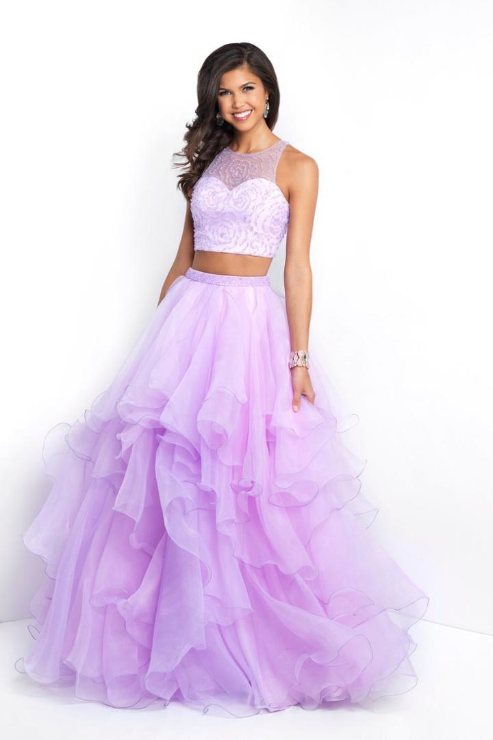 Blush - 5664 Beaded Illusion Halter Ballgown