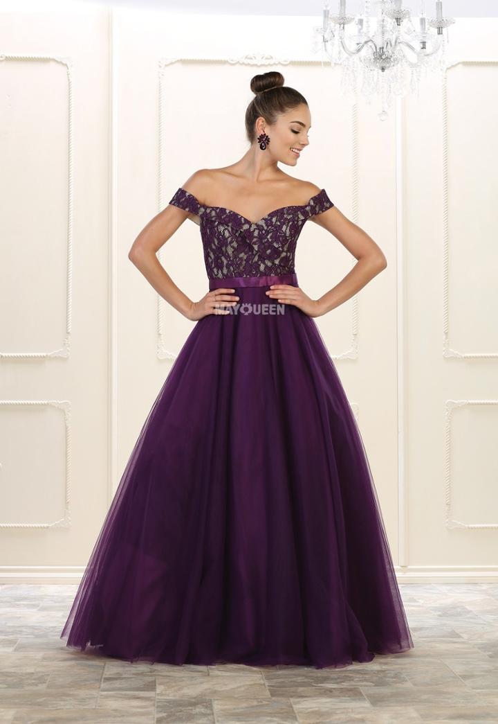 May Queen - Lace Off-shoulder Neck Ballgown