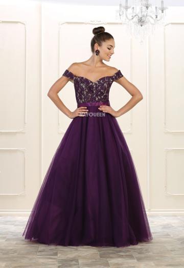 May Queen - Lace Off-shoulder Neck Ballgown