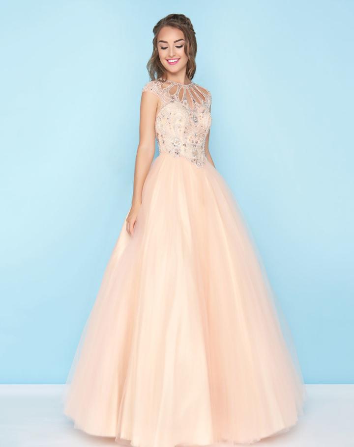 Mac Duggal - 40750h Ornate Illusion Cap Sleeve Cutout Ballgown