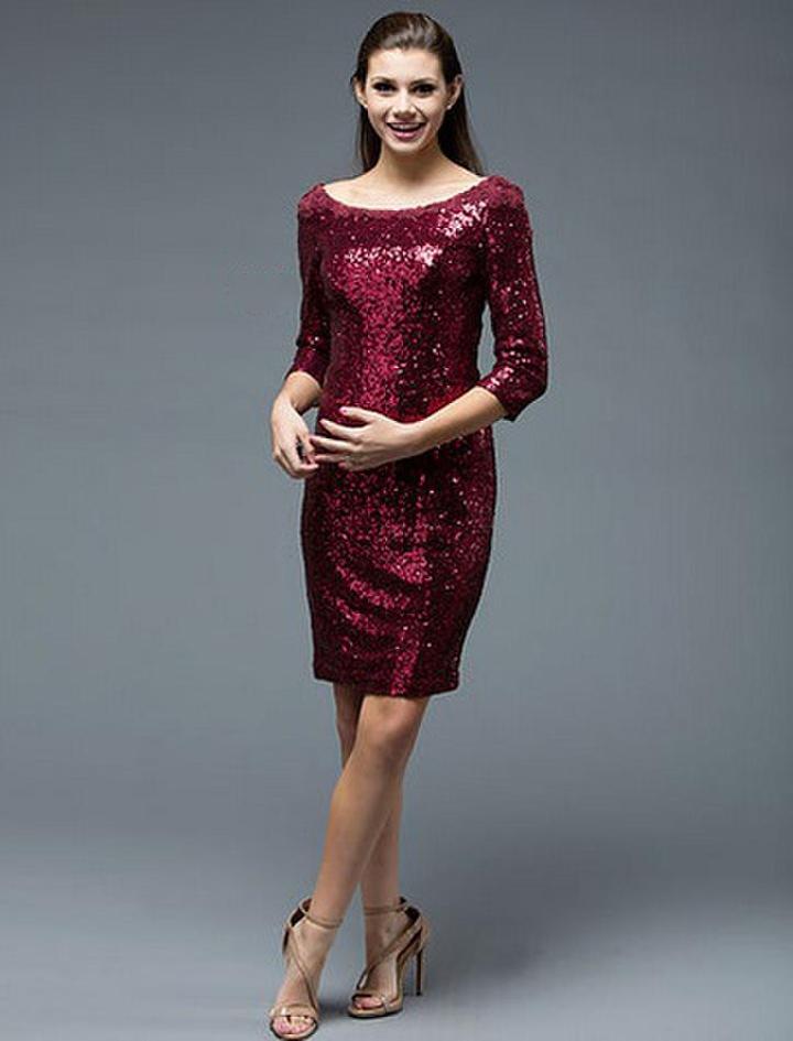 Marsoni By Colors - M203 Sequined Bateau Sheath Dress