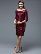 Marsoni By Colors - M203 Sequined Bateau Sheath Dress