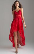 Madison James - 18-608 Embroidered Spaghetti Strap High Low Gown