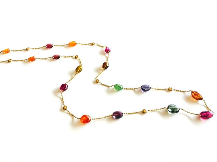 Tresor Collection - Tourmaline, Tsavorite, Mandarine Garnet Baroque 18k Yellow Gold Necklace
