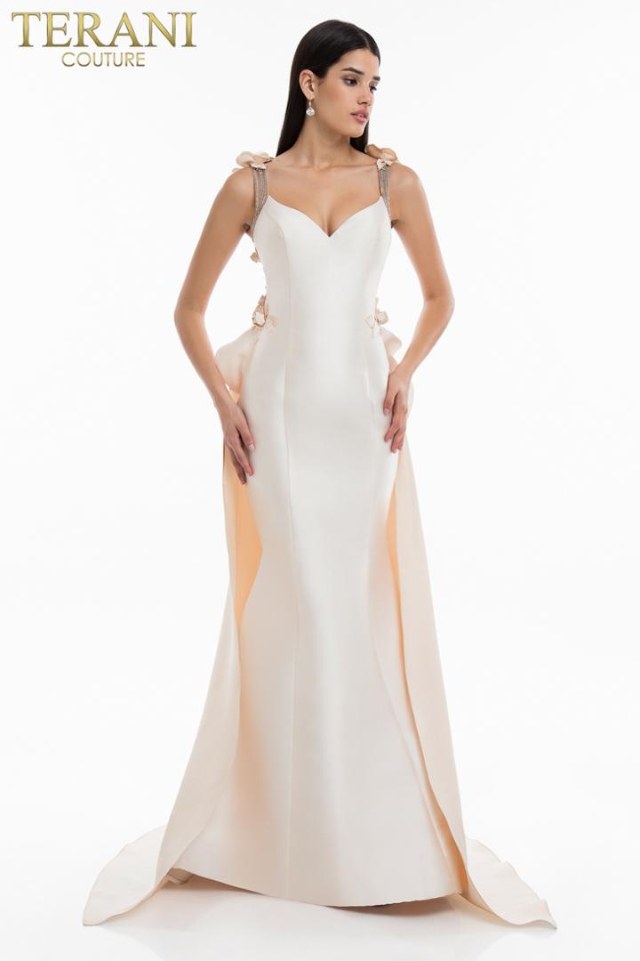 Terani Couture - 1821e7122 Split Tail Floral Appliqued Mermaid Gown