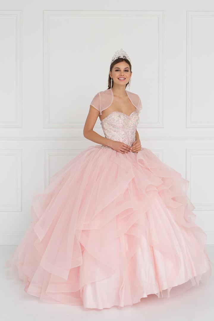 Elizabeth K - Gl1551 Jeweled Sweetheart Ruffled Ballgown With Bolero