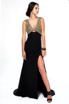 Brit Cameron - Long Cut Out Prom Dress With Beaded Bodice 16141