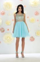 May Queen - Mq-1462 Rhinestone Embellished Metallic Dress