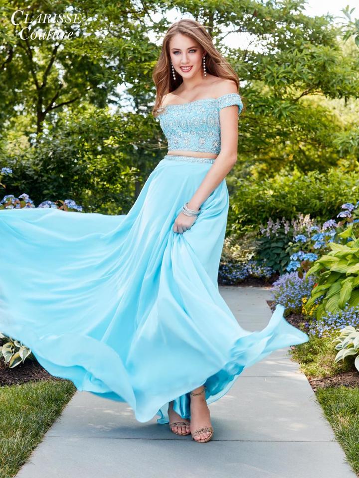 Clarisse - 4938 Off-shoulder Two-piece Chiffon Gown