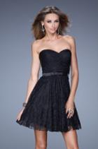 La Femme - 20531 Strapless Lace Belt Pleated Cocktail Dress