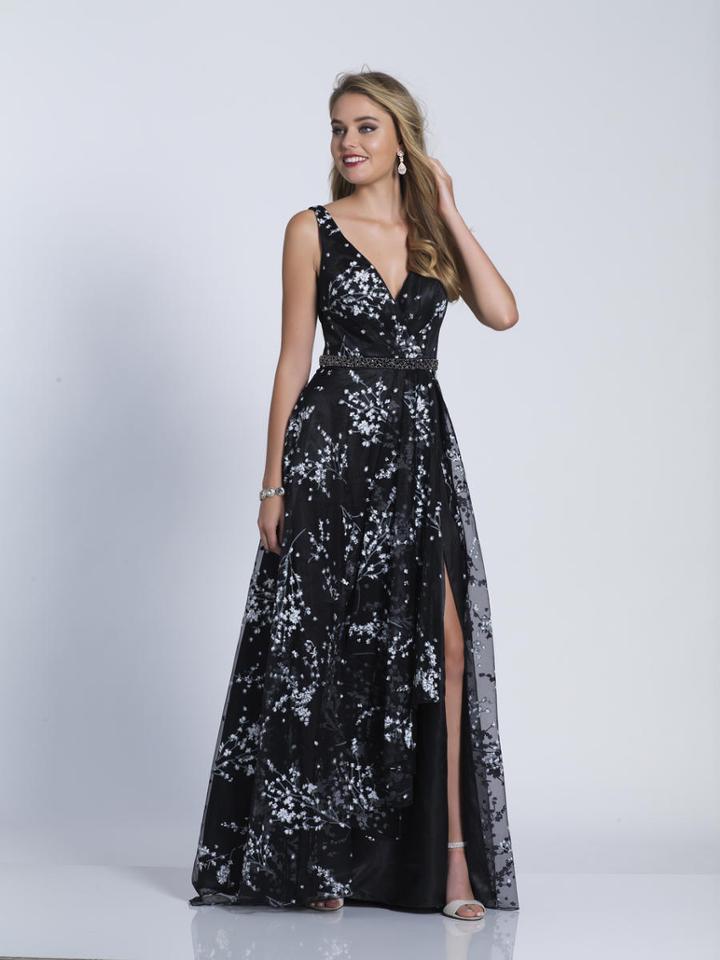 Dave & Johnny - 3462 Embellished Deep V-neck A-line Dress