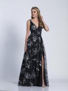 Dave & Johnny - 3462 Embellished Deep V-neck A-line Dress