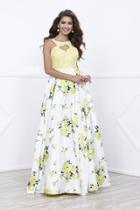Nox Anabel - Floral Print And Laced Halter Neck Long A-line Dress 8203