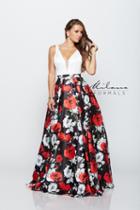 Milano Formals - Sleeveless Deep V-neck Floral Printed Long A-line Dress E2160