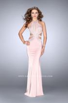 Gigi - Halter Style Beaded Strappy Cutout Jersey Prom Dress 24554