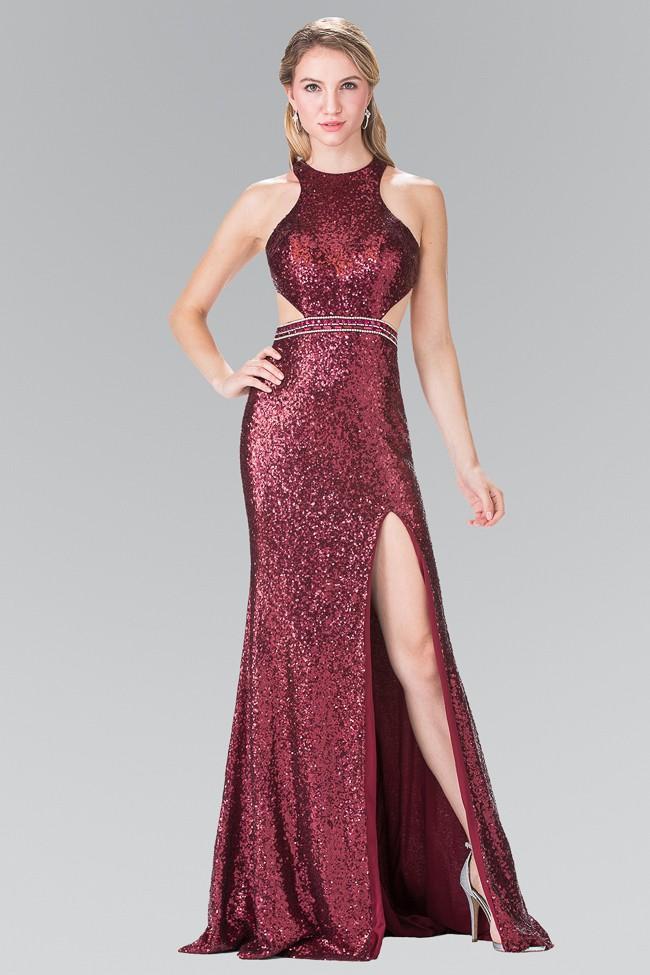 Elizabeth K - Halter Long Dress With Slit Gl2278