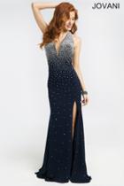 Jovani - Crystal Embellished V-neck Jersey Trumpet Dress 99044