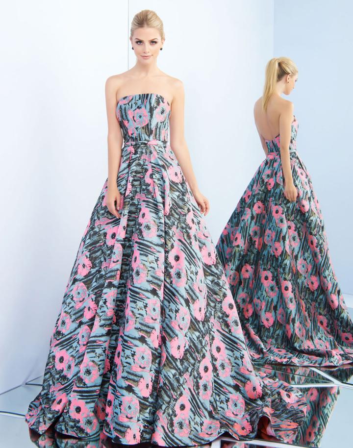 Ieena For Mac Duggal - 55213i Strapless Floral Print Evening Gown