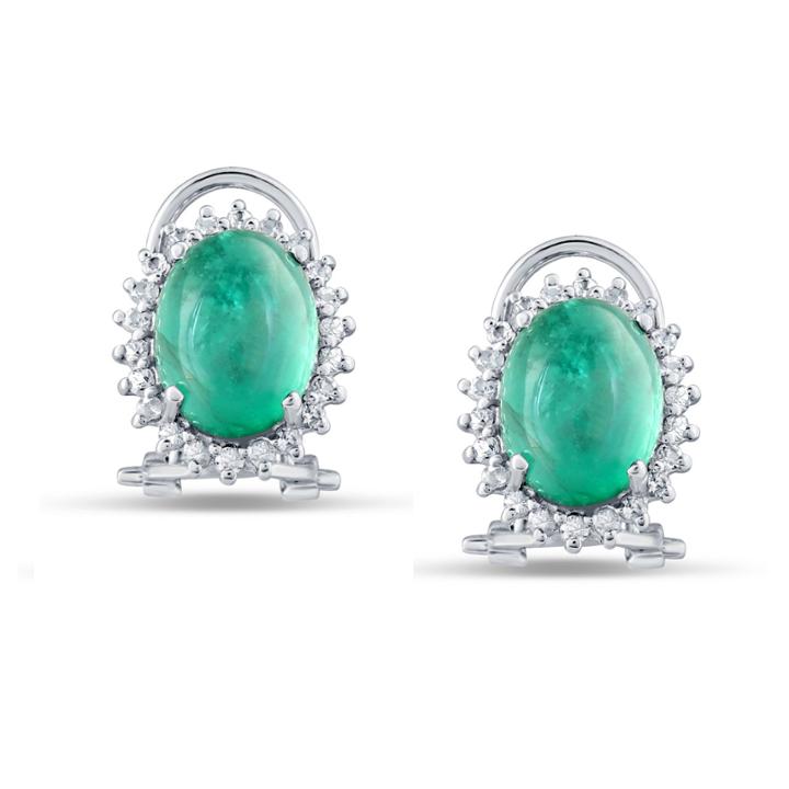 Tresor Collection - 18kt Yellow Gold Earring With Emerald Oval & Diamond
