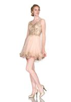Cinderella Divine - Ruffled Illusion Gilt Applique A-line Dress