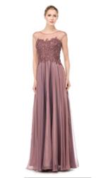 Marsoni By Colors - M164 Beaded Chiffon Lace Long Dress