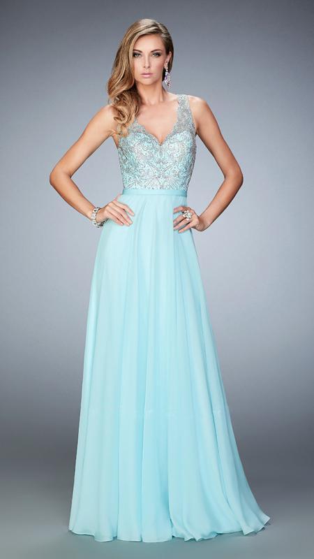 La Femme - 22376 Bejeweled Scalloped V-neck Dress