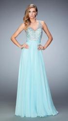 La Femme - 22376 Bejeweled Scalloped V-neck Dress