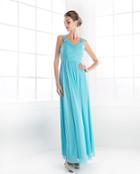 Cinderella Divine - Shirred Surplice V-neck Long Chiffon Gown