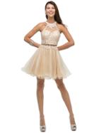 Dancing Queen - Laced And Bedazzled High Neck Two-piece Tulle Dress 9631