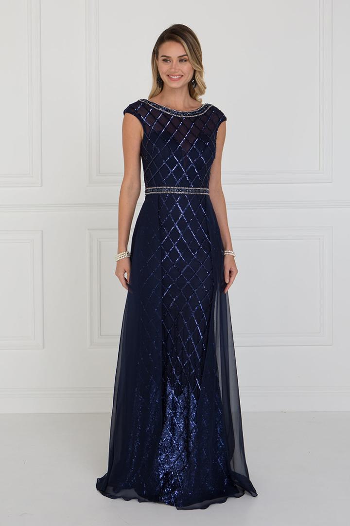 Elizabeth K - Gl1577 Embellished Illusion Bateau Dress With Overlay