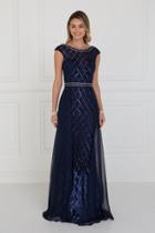 Elizabeth K - Gl1577 Embellished Illusion Bateau Dress With Overlay