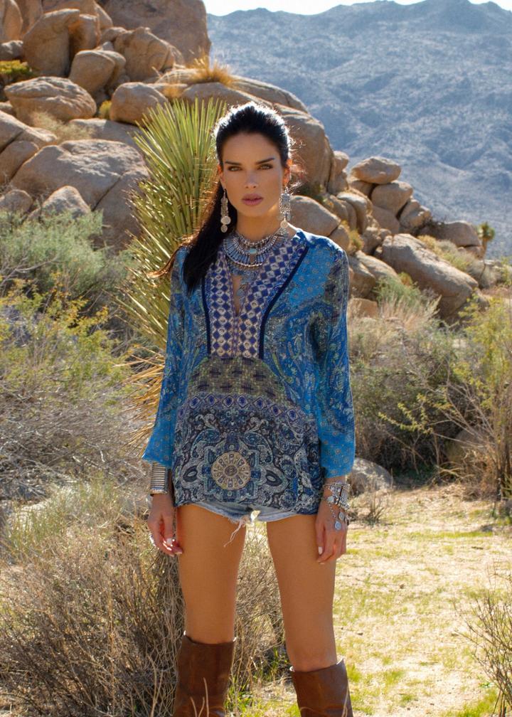 Johanne Beck - Boho Blouse Azure Ethnic