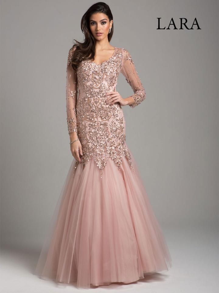 Lara Dresses - 29950 Long Sleeve Floral Appliqued Trumpet Gown