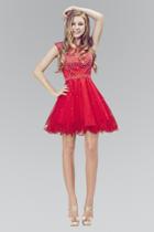 Elizabeth K - Embellished Cap Sleeve Illusion Neckline Dress Gs2063